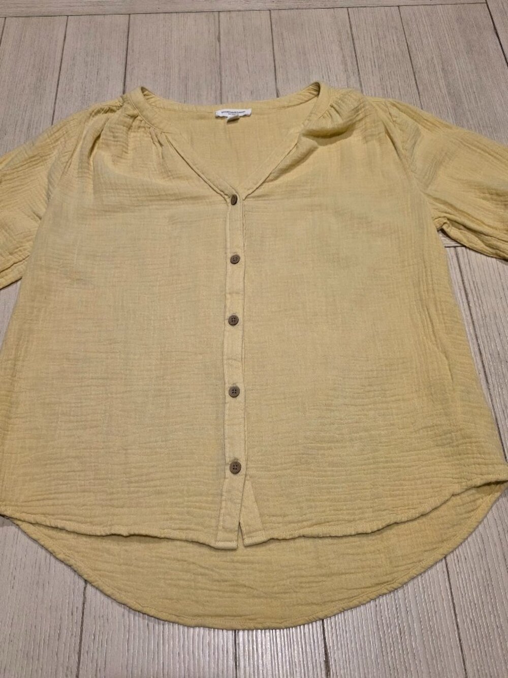 Beach Lunch Lounge Yellow Cotton Gauze Button Down Blouse | Oversized XS